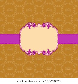 Vector template frame design for greeting card . Background - seamless pattern.