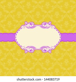 Vector template frame design for greeting card . Background - seamless pattern.