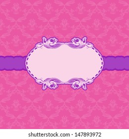 Vector template frame design for greeting card . Background - seamless pattern.