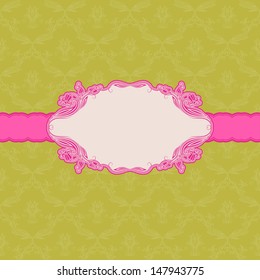 Vector template frame design for greeting card . Background - seamless pattern.