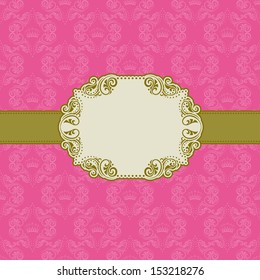 Vector template frame design for greeting card . Background - seamless pattern.