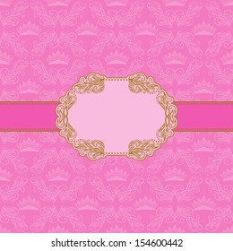 Vector template frame design for greeting card . Background - seamless pattern.