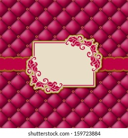 Vector template frame design for greeting card. Background - seamless pattern. Luxury leather upholstery. Vector illustration EPS10.