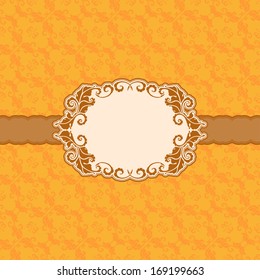 Vector template frame design for greeting card . Background - seamless pattern.