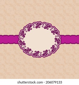 Vector template frame design for greeting card . Background - seamless pattern.