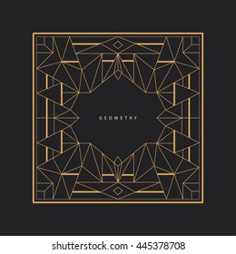 Vector template frame. Form of square. Line design elements. Collage collection geometric gold shapes.