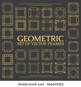 Vector template frame. Form of square. Line design elements. Collage collection geometric black shapes.