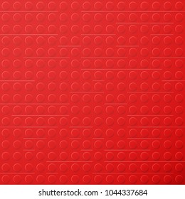 Vector template frame for photo of plastic details in red color. Pattern of shiny plastic construction blocks of different sizes.