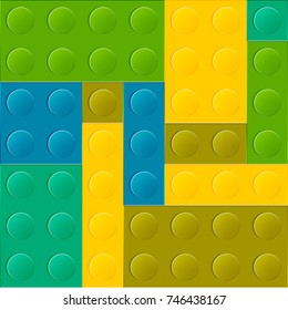 Vector template frame for photo of plastic details in green color. Pattern of shiny plastic construction blocks of different sizes.