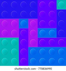 Vector template frame for photo of plastic details in blue. Pattern of shiny plastic construction blocks of different sizes.