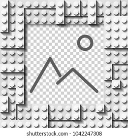 Vector template frame for photo of White plastic details. Pattern of shiny plastic construction blocks of different sizes.