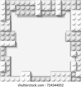 Vector template frame for photo of White plastic details. Pattern of shiny plastic construction blocks of different sizes.