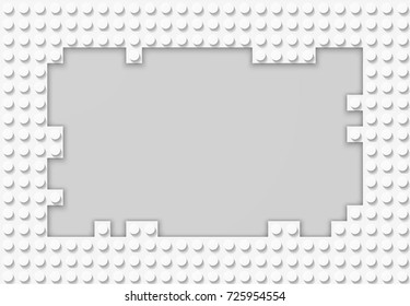 Vector template frame for photo of White plastic details. Pattern of shiny plastic construction blocks of different sizes.