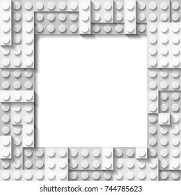 Vector template frame for photo of White plastic details. Pattern of shiny plastic construction blocks of different sizes.