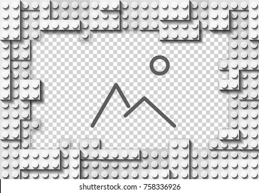 Vector template frame for photo of White plastic details. Pattern of shiny plastic construction blocks of different sizes.