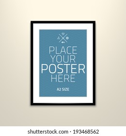 Vector template of frame with poster, placed in interior. Mockup for your posters.