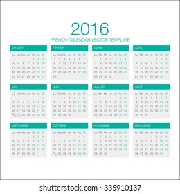 Vector Template of French Calendar 2016 year