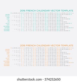 Vector Template of French Calendar 2016 year
