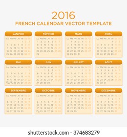 Vector Template of French Calendar 2016 year