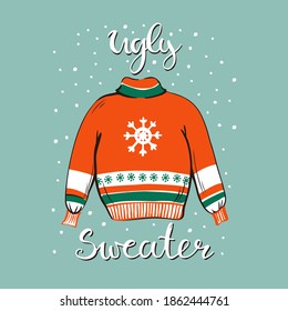 vector template of a funny Christmas party invitation with illustration of a sweater.