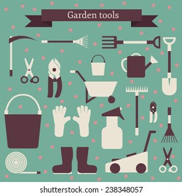 Vector template with garden tools objects for making icons, backgrounds, illustrations