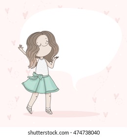 Vector template. Girl with speech bubble. Place for your text