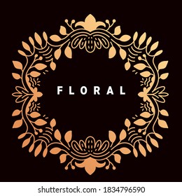 Vector template with golden color ornament frame and text floral on dark background