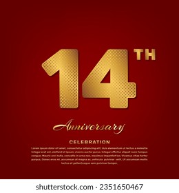 Vector template with golden pattern number style isolated on red background, simple and luxury vector template for 14th anniversary celebration event
