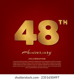 Vector template with golden pattern number style isolated on red background, simple and luxury vector template for 48th anniversary celebration event