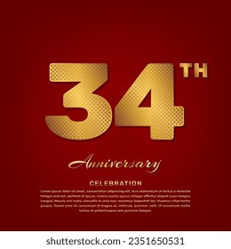 Vector template with golden pattern number style isolated on red background, simple and luxury vector template for 34th anniversary celebration event