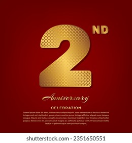 Vector template with golden pattern number style isolated on red background, simple and luxury vector template for 2nd anniversary celebration event