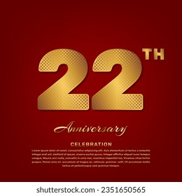 Vector template with golden pattern number style isolated on red background, simple and luxury vector template for 22th anniversary celebration event