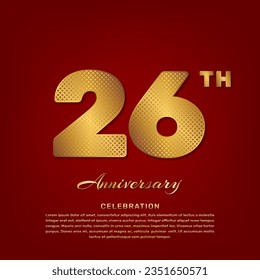 Vector template with golden pattern number style isolated on red background, simple and luxury vector template for 26th anniversary celebration event
