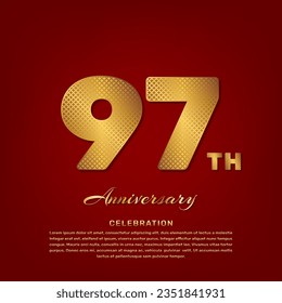 Vector template with golden pattern number style isolated on red background, simple and luxury vector template for 97th anniversary celebration event