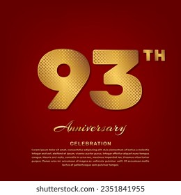 Vector template with golden pattern number style isolated on red background, simple and luxury vector template for 93th anniversary celebration event