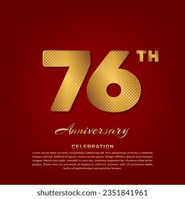 Vector template with golden pattern number style isolated on red background, simple and luxury vector template for 76th anniversary celebration event