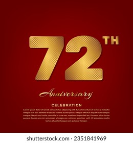 Vector template with golden pattern number style isolated on red background, simple and luxury vector template for 72th anniversary celebration event