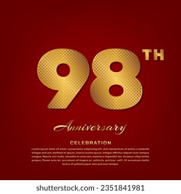 Vector template with golden pattern number style isolated on red background, simple and luxury vector template for 98th anniversary celebration event