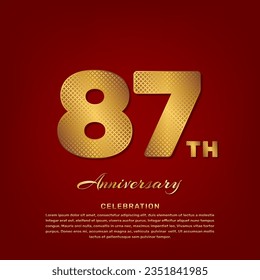 Vector template with golden pattern number style isolated on red background, simple and luxury vector template for 87th anniversary celebration event