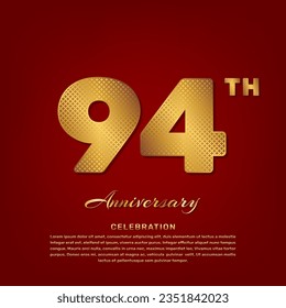Vector template with golden pattern number style isolated on red background, simple and luxury vector template for 94th anniversary celebration event