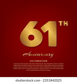 Vector template with golden pattern number style isolated on red background, simple and luxury vector template for 61th anniversary celebration event