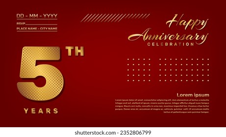 Vector template with golden pattern number style isolated on red background, modern and luxury template design for 5th anniversary celebration event
