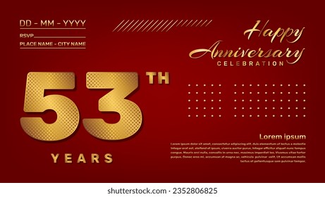 Vector template with golden pattern number style isolated on red background, modern and luxury template design for 53th anniversary celebration event