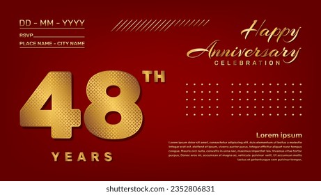 Vector template with golden pattern number style isolated on red background, modern and luxury template design for 48th anniversary celebration event