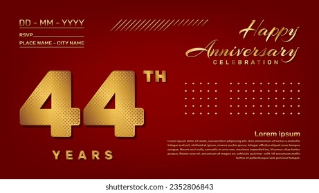 Vector template with golden pattern number style isolated on red background, modern and luxury template design for 44th anniversary celebration event