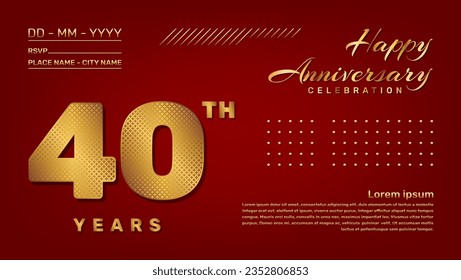 Vector template with golden pattern number style isolated on red background, modern and luxury template design for 40th anniversary celebration event
