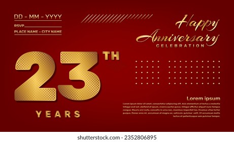 Vector template with golden pattern number style isolated on red background, modern and luxury template design for 23th anniversary celebration event