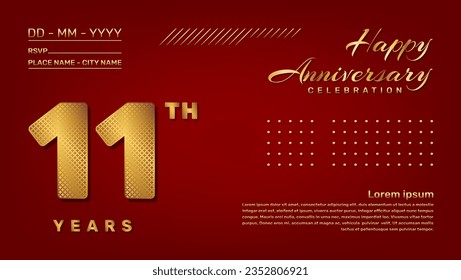 Vector template with golden pattern number style isolated on red background, modern and luxury template design for 11th anniversary celebration event