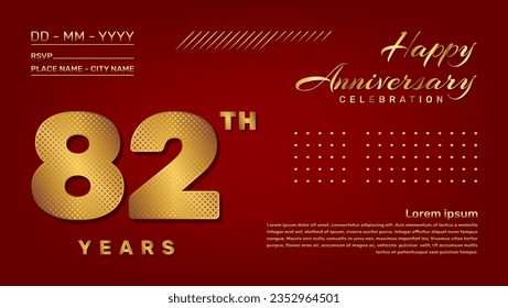 Vector template with golden pattern number style isolated on red background, modern and luxury template design for 82th anniversary celebration event