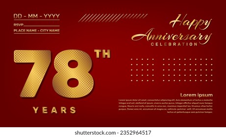 Vector template with golden pattern number style isolated on red background, modern and luxury template design for 78th anniversary celebration event
